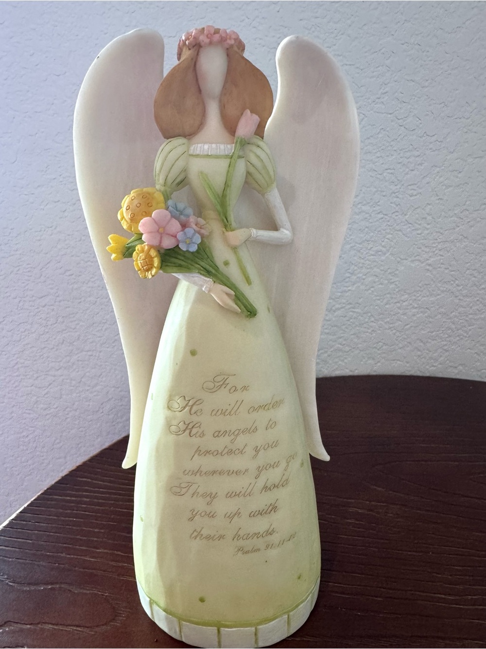 Enesco Retired 9.5” Angel Figurine with Protection Bible Verse Pale Green